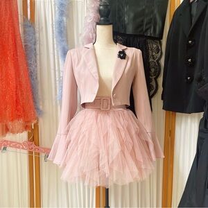 Pinstripe Blazer n Matching Belt - Pink